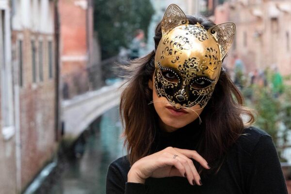 Cat Mask with Metal Ears, Venetian Masks