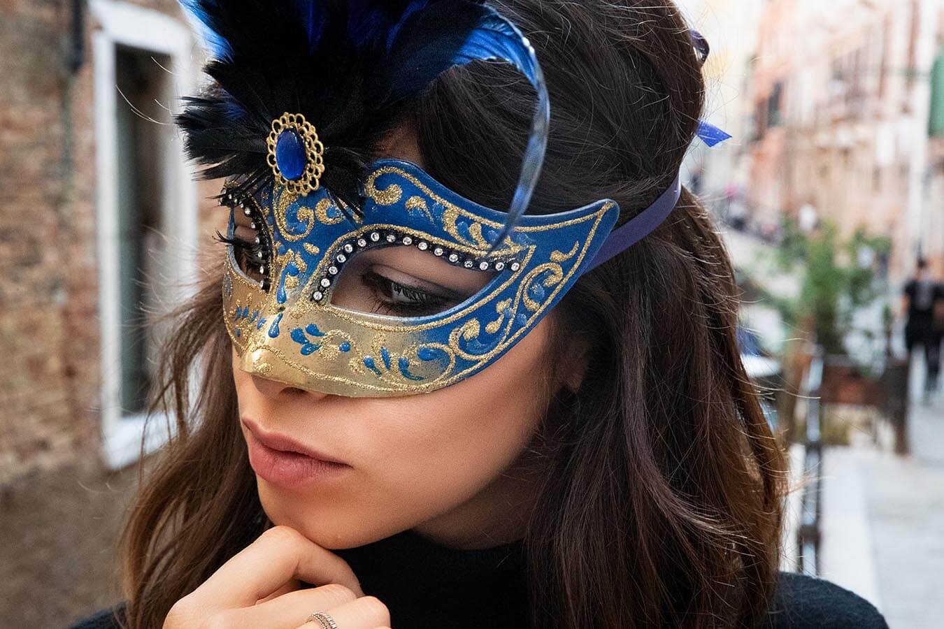 Women Royal Blue Venetian Masquerade Mask - Italian Masquerade Masks