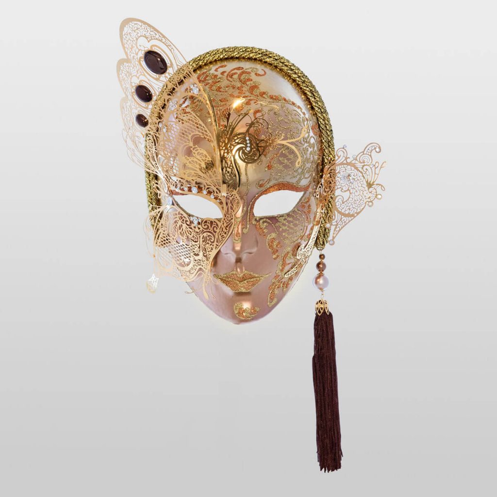 Face with Half Butterfly in Metal and Rhinestone | Venetian Masks