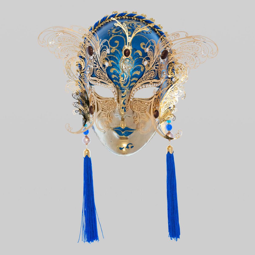 Face with two Wings in Metal and Rhinestone | Venetian Masks Handmade