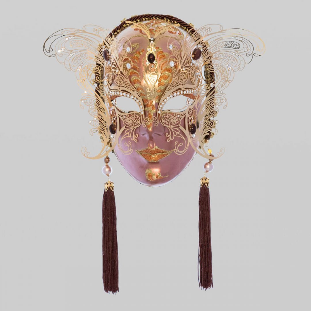 Face With Two Wings In Metal And Rhinestone 