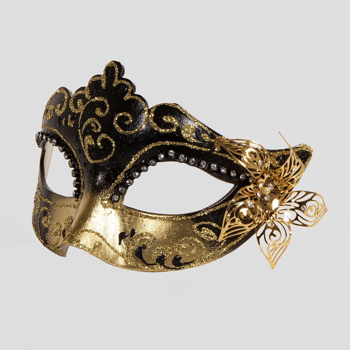 Máscara veneciana de flores de oro verde