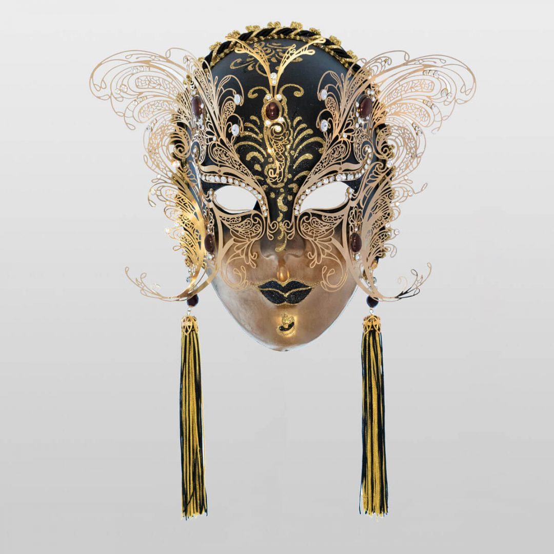 Face with two Wings in Metal and Rhinestone | Venetian Masks Handmade