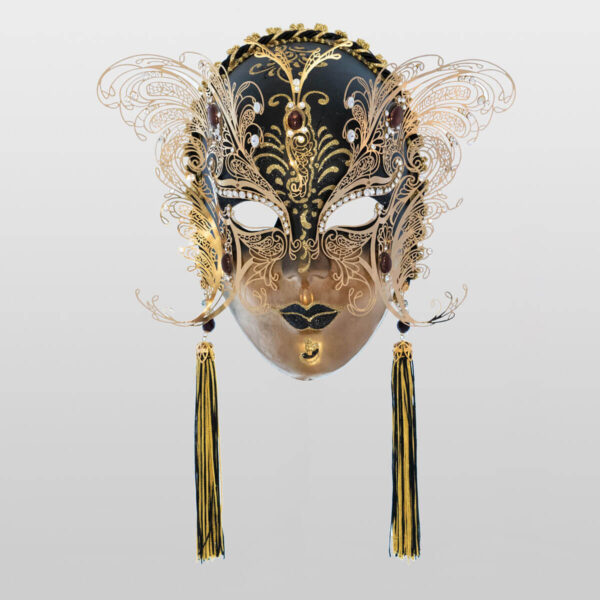 Face with two Wings in Metal and Rhinestone - Black Color - Venetian Mask
