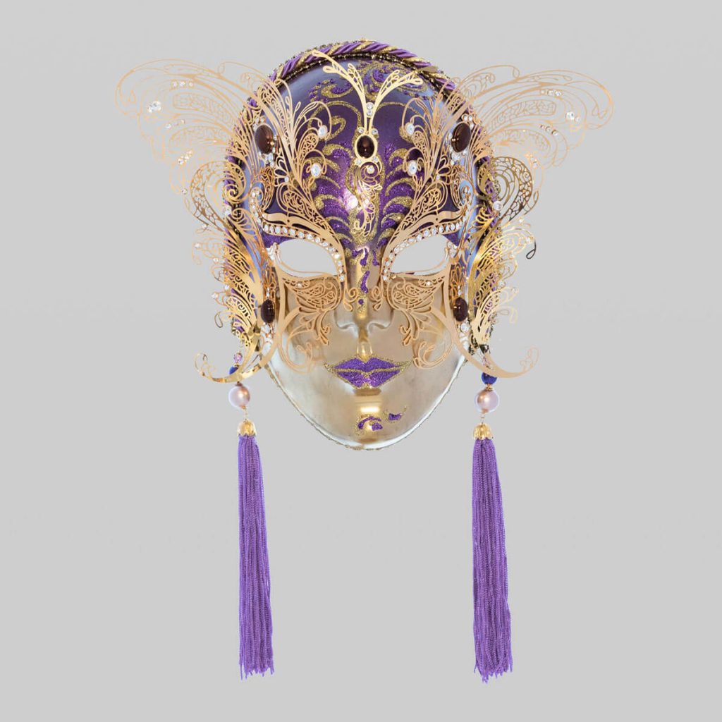 Face with two Wings in Metal and Rhinestone | Venetian Masks Handmade