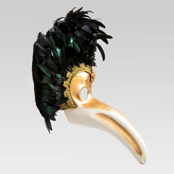 Nasone Feathered in Papier Mache - Detail 1 - Venetian Mask
