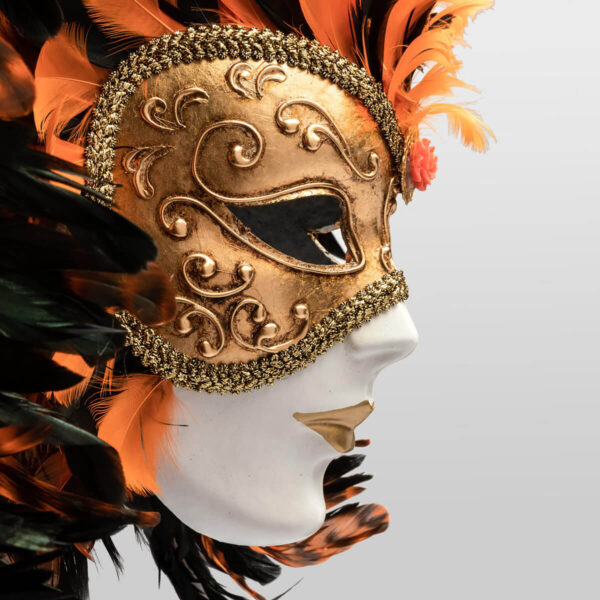Piuma Volto intero - Orange - Detail 2 - Venetian Mask